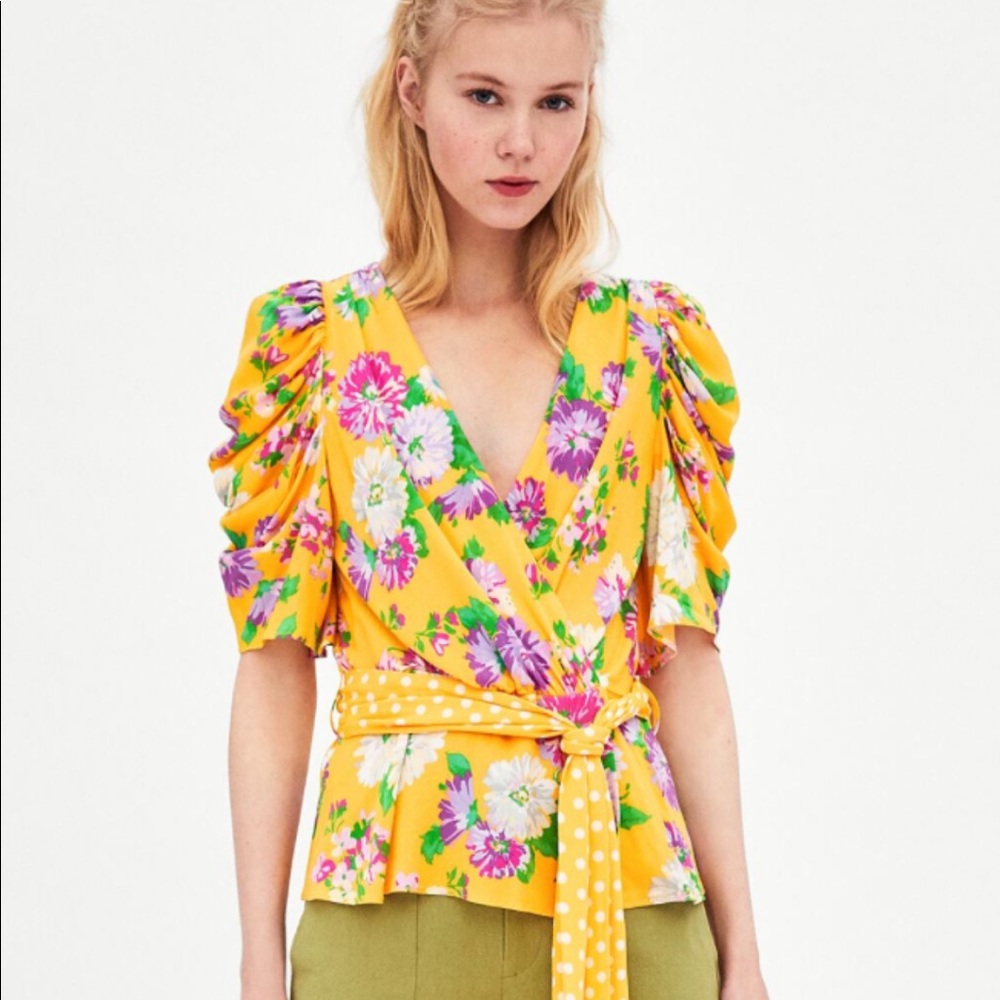 Zara TRF Floral Yellow Printed Wrap Top NWT XS